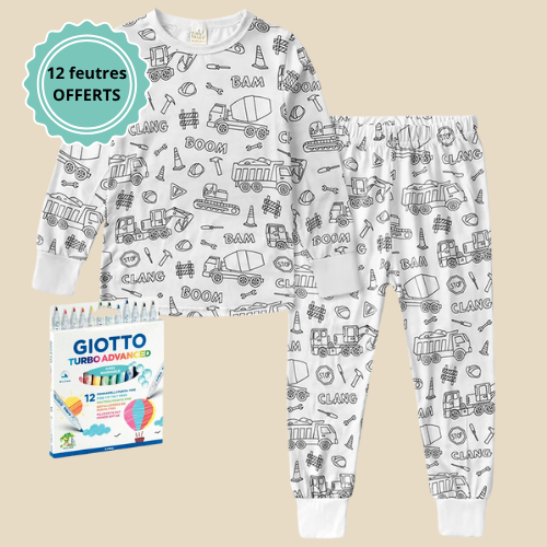 Pyjama enfant à colorier – 2 pièces │ Chantier de construction