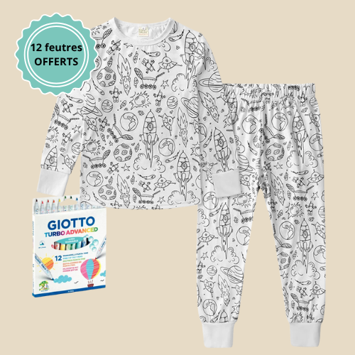 Pyjama enfant à colorier – 2 pièces │ Fusées