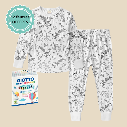 Pyjama enfant à colorier – 2 pièces │ Licornes