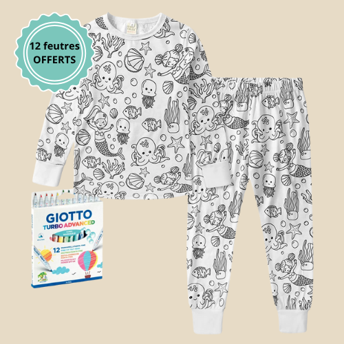 Pyjama enfant à colorier – 2 pièces │ Poulpes