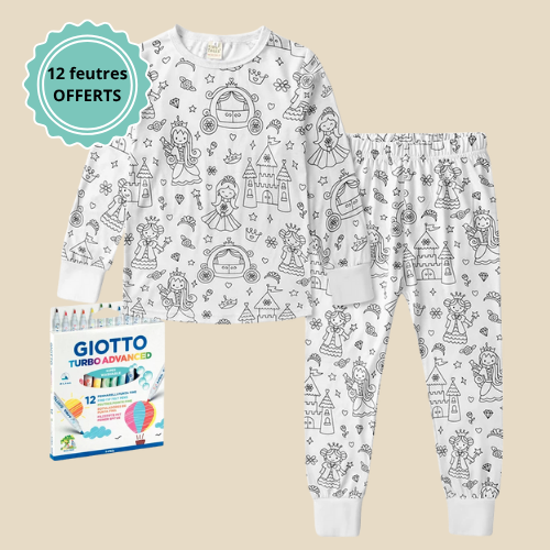 Pyjama enfant à colorier – 2 pièces │ Princesses